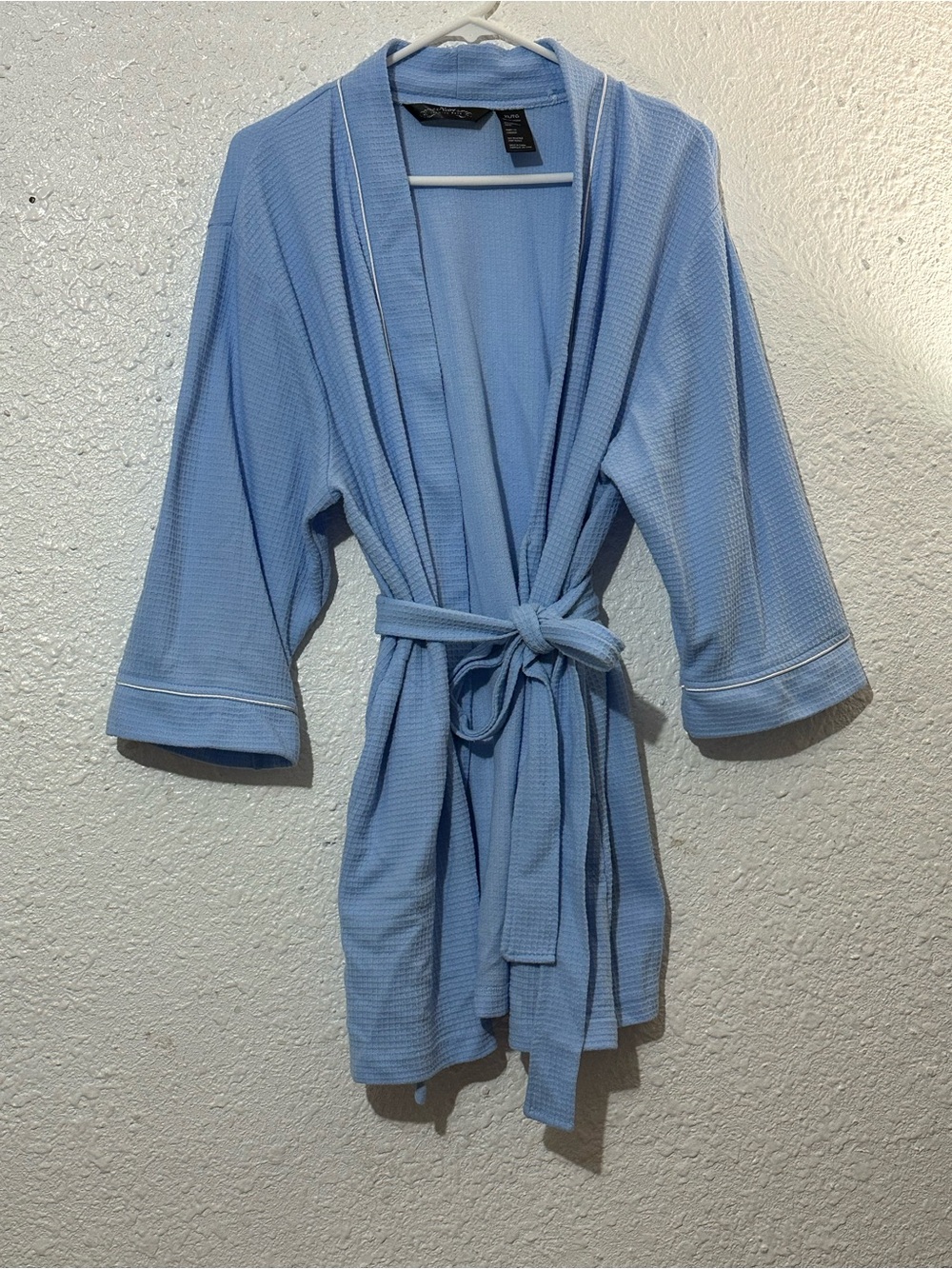 Sky Blue Waffle Knit Robe with Tie